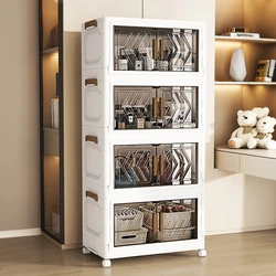 4 Tier Stackable Storage Bins with Doors & Wheels Foldable Organization Storage Drawer for Living Room Bedroom Office