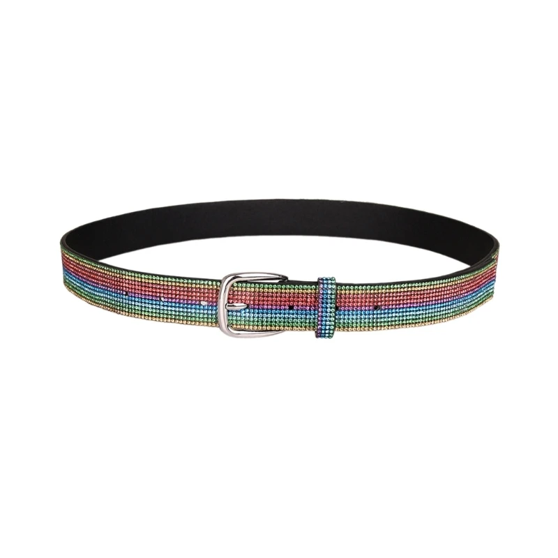 

Blingbling Waist Belt Glinting Chain with Encrusted Rainbow Rhinestones