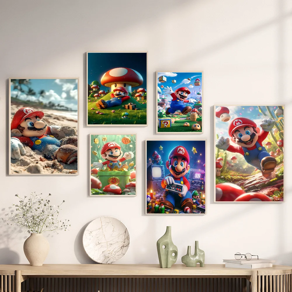 S-Super Mario Anime Posters Sticky Whitepaper Sticker DIY Room Bar Cafe Kawaii Room Decor