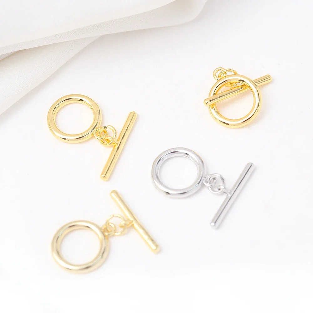 4Pcs Brass 18K Gold Plated Round Ring T-bar Toggle Clasps Sets Connector For DIY Necklace Bracelet Jewelry Making Accessories