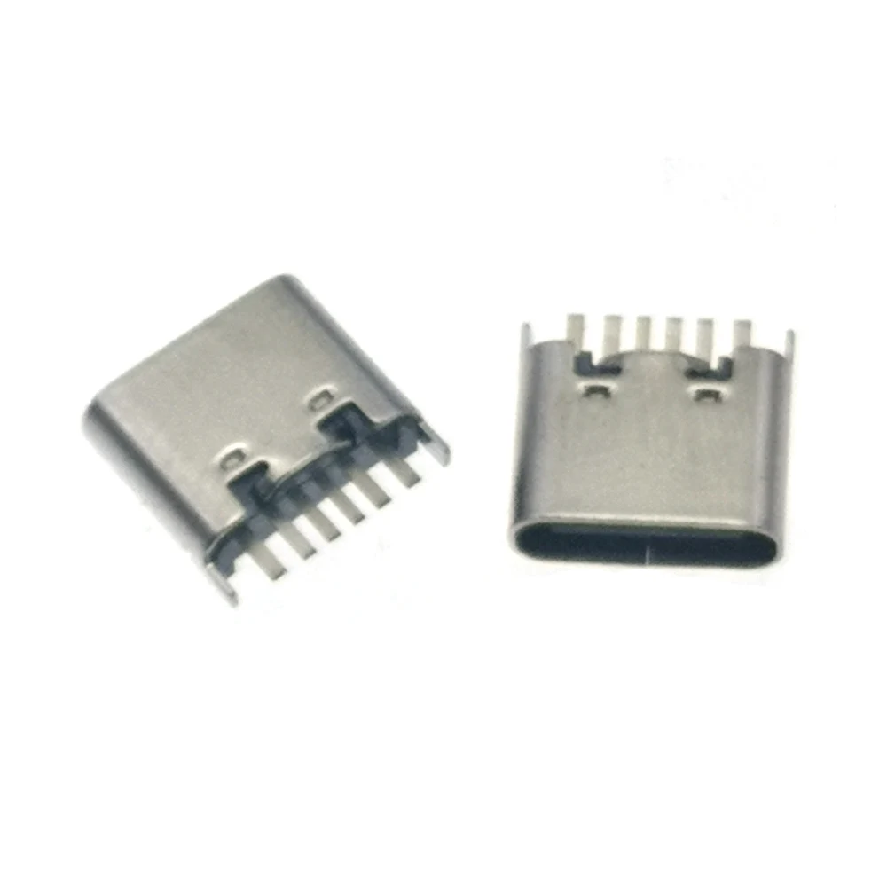 50pcs 6 Pin DIP Socket Connector Micro USB Type C 3.1 jack 90 degree vertical For PCB design PD high current fast charging DIY