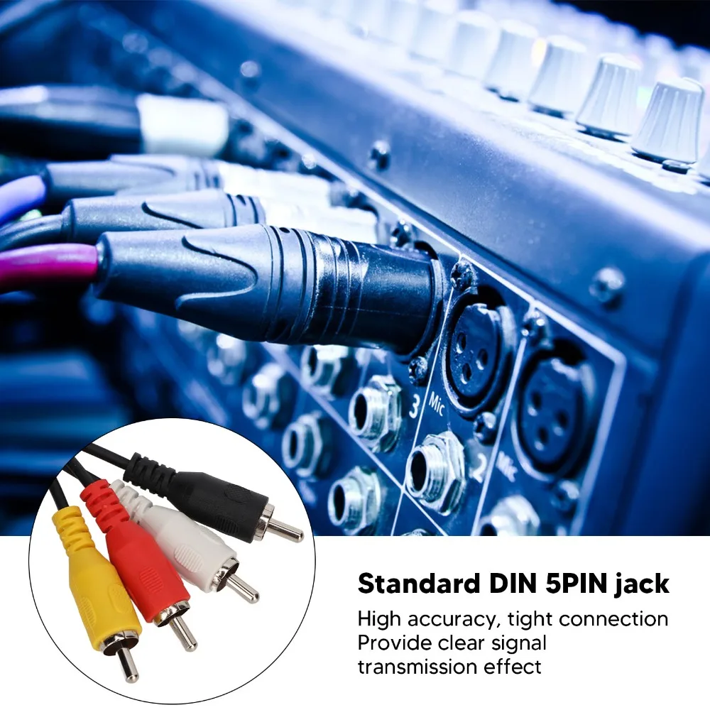 Pure Copper Wire Core DIN 5 Pin Male to 4RCA Male Cable Plug and Play 4.9ft Sound Adapter Cable Sound Extension Cable