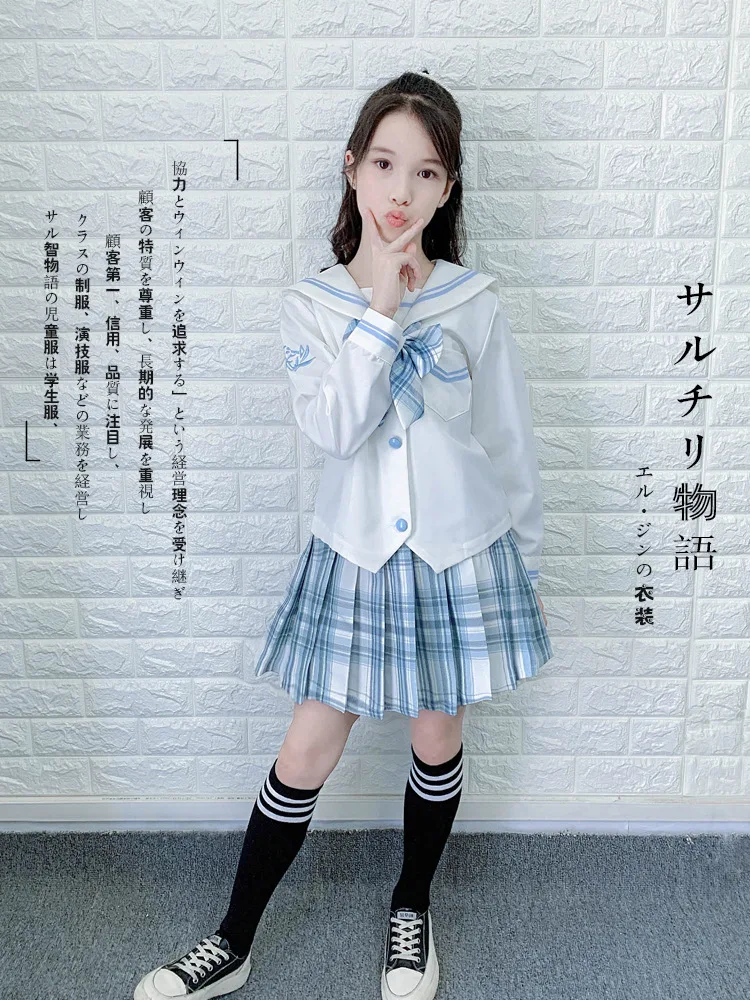 4pcs 2026 autumn spring plaid T shirt blouse + jk pleated skirt +bowknot +socks toddler girls cotton teenager children 12 year