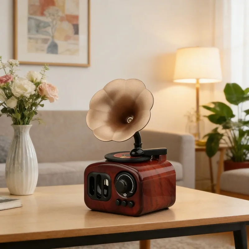 Vintage Gramophone Shaped Music Box Stylish Home Living Room Table Decoration Handmade Gift Birthday Valentine Day Festival