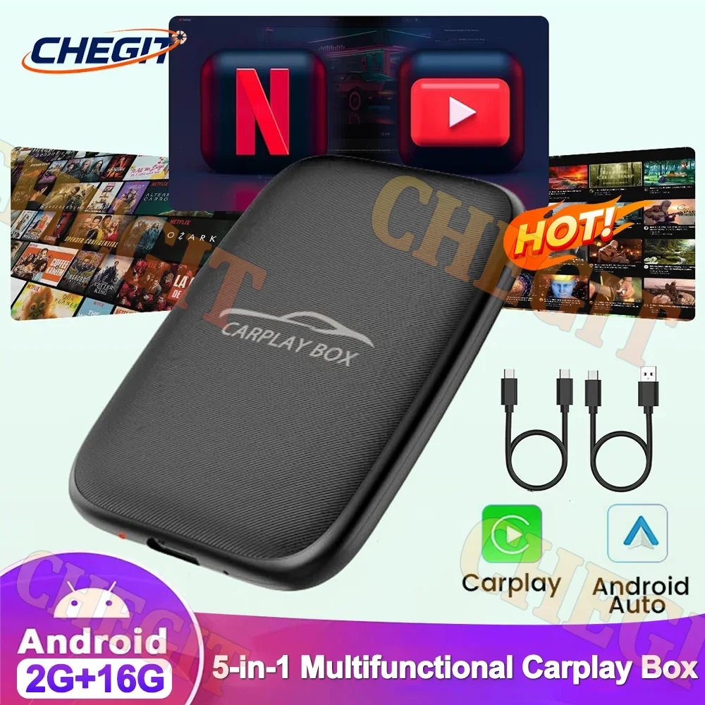 5 in 1 Carplay Ai Box Android Auto Wireless Carplay Adattatore Carplay Car Lettore multimediale Auto Connect per YouTube Netflix