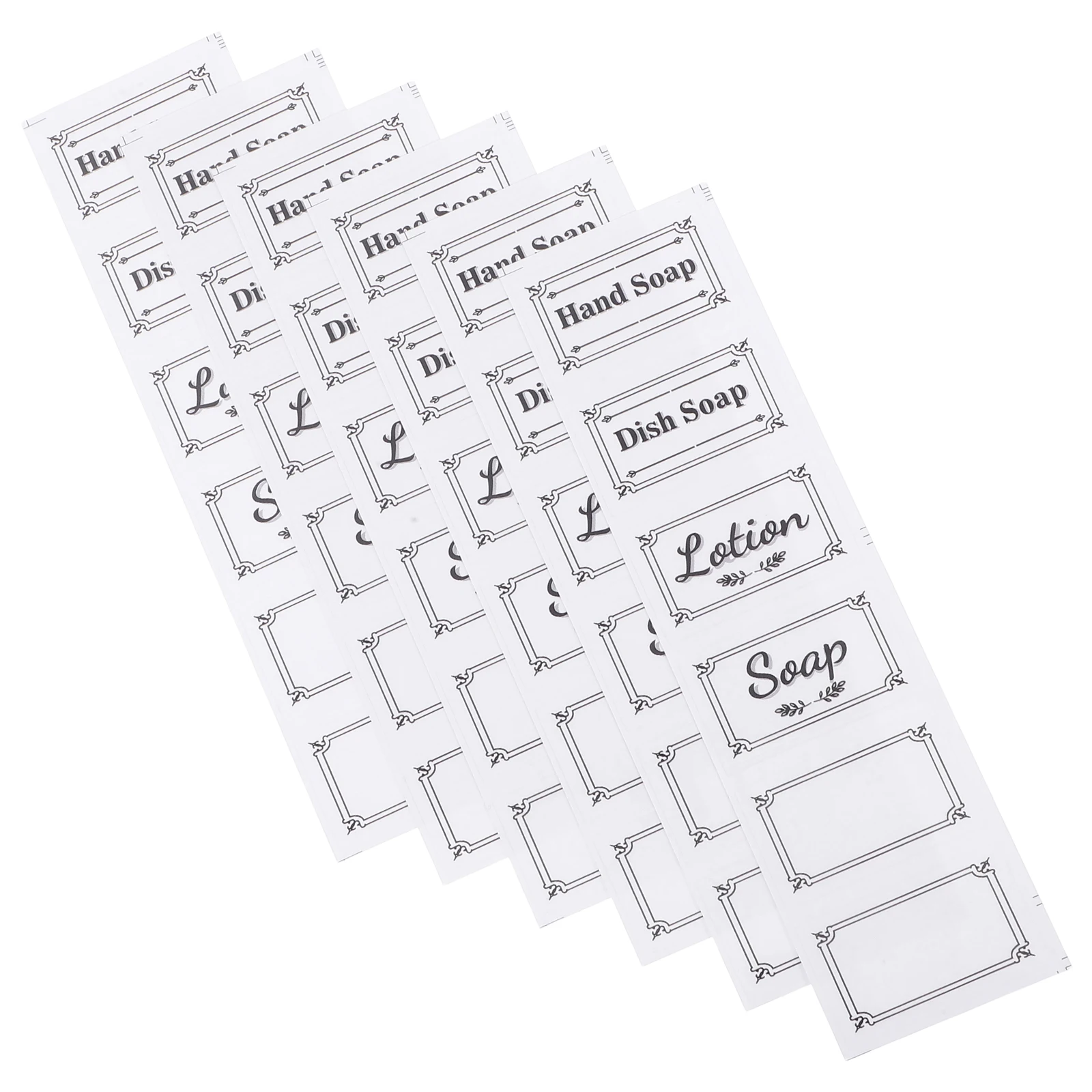 

6pcs Waterproof Labels Clear Fonts Removable Adhesive Tags for Glass Plastic Bottles Soap Dispensers Bathroom