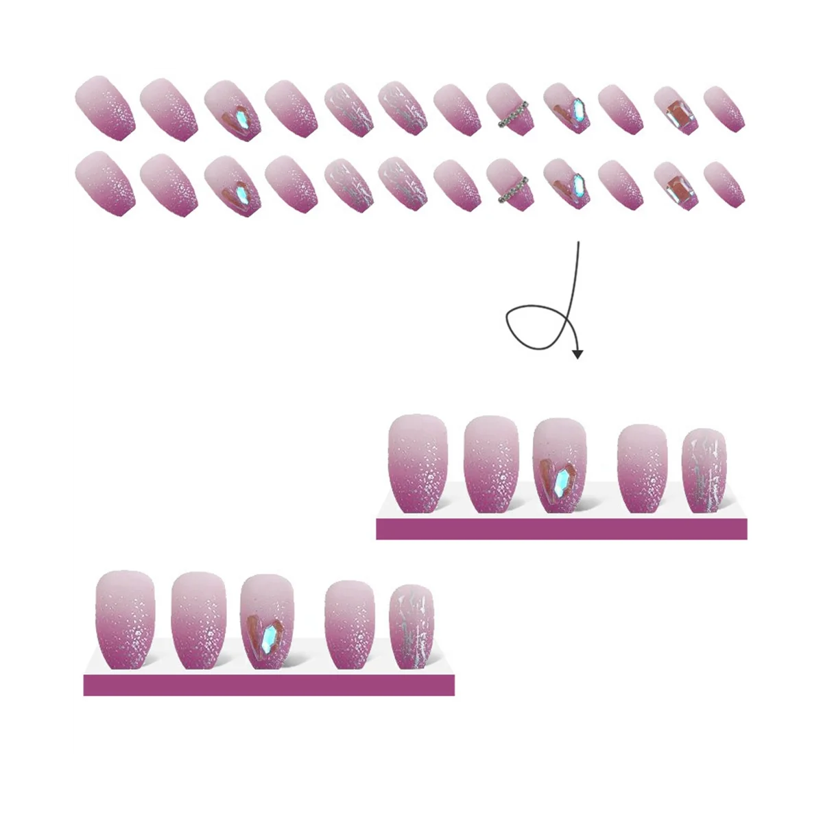グラデーションパープルバーストフラッシュネイル,ラインストーンを段階的に変更,装着可能,フルカバー