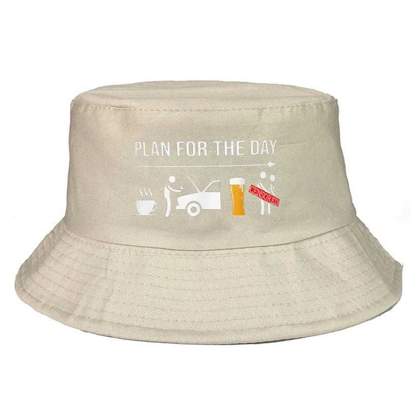 Plan For The Day Funny Coffee Wrench Beer Mechanic Bucket Hats Spring Headwear Stuff Fishing Hat Outdoor Harajuku Panama Hat