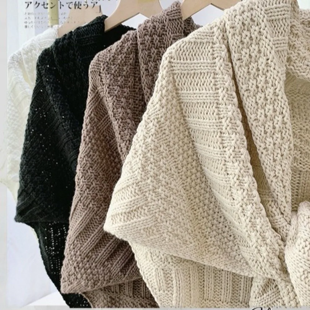 

Casual Knitted Triangle Knotted Shawl Wraps Solid Color Soft Cardigan Cape Winter Warm Shoulder Tops Travel Stoles