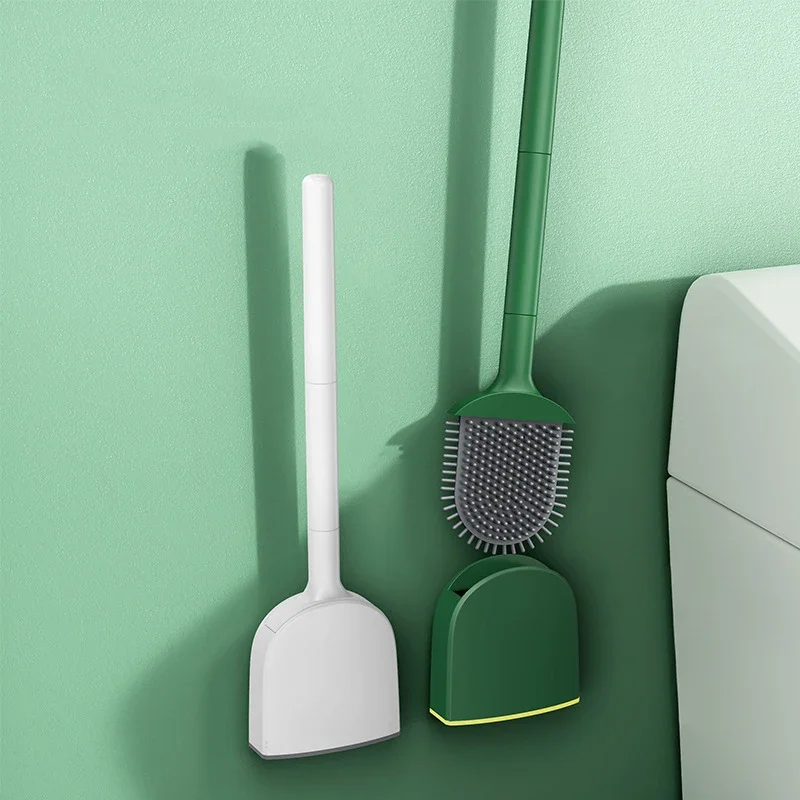 Silicone Toilet Brush with Holder Wall Mounted Quick Drying Bathroom Cleaning Brush No Dead Angle Soft Bristle Toilet Cleaner