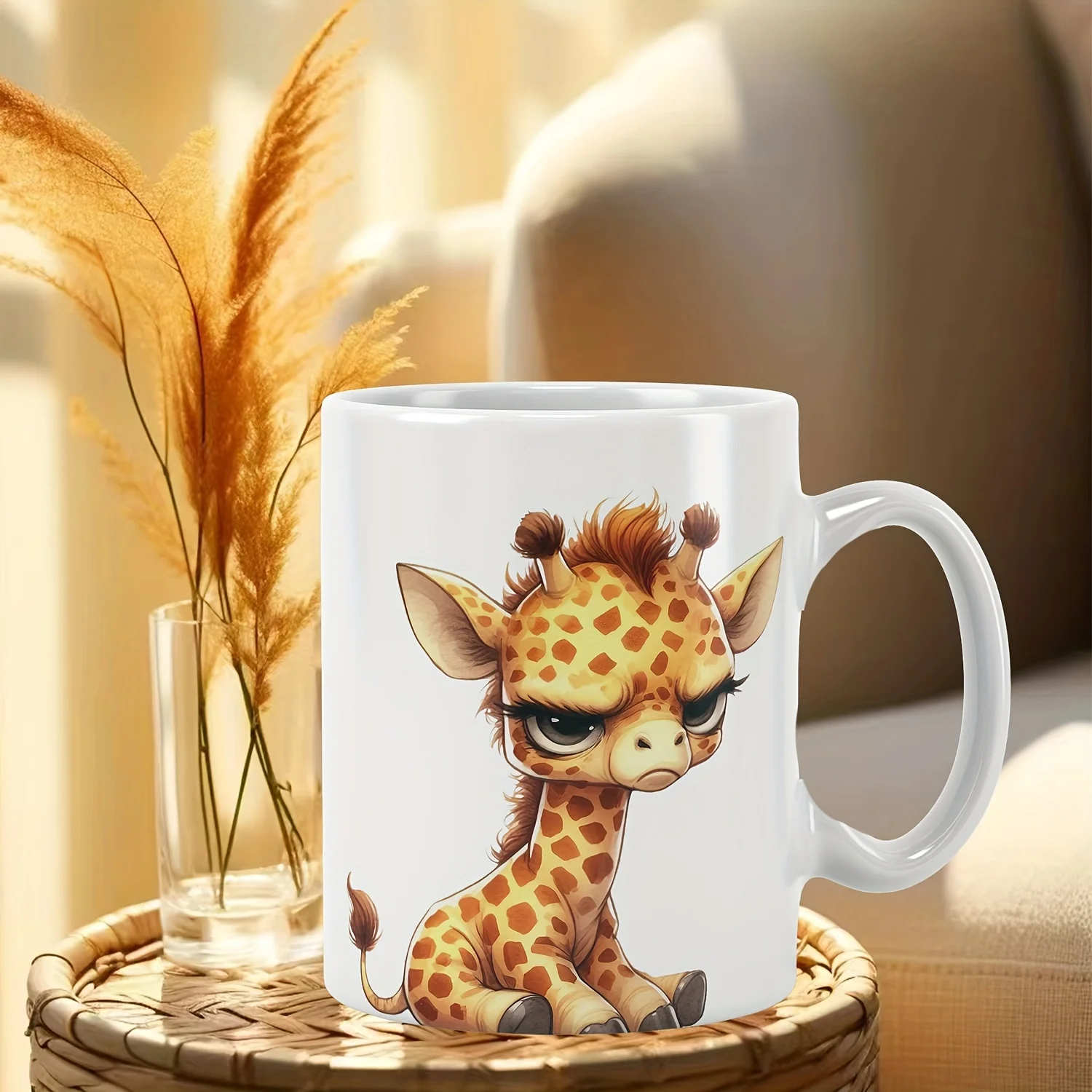11oz Ceramic Mug with Depressed Grumpy Giraffe Design - Multi-Purpose Coffee Tea Water Milk Cup, Durable & Easy-Clean for All Se
