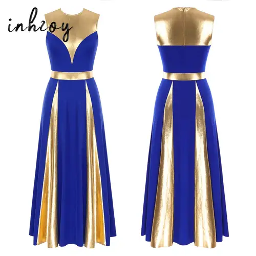 Vestido de baile de alabanza lírico para mujer, vestido de túnica litúrgica de adoración de coro de iglesia, traje de actuación de salón Modren sin mangas