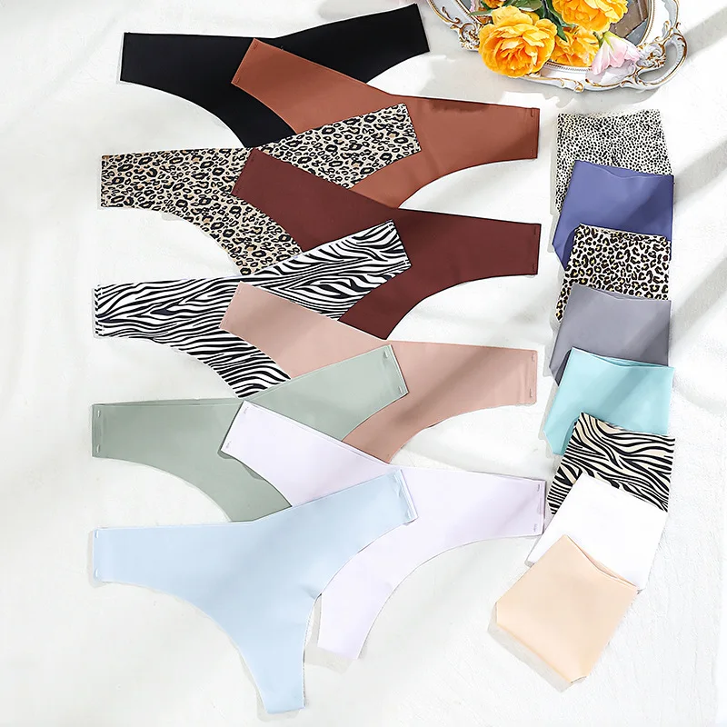 

Новые европейско-американские женские стринги из ледяного шелка, нижнее белье, женские хлопковые трусики с низкой посадкой и леопардовым принтом, треугольные трусики