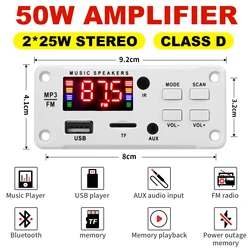 2*25W amplifier MP3 Player Decoder Board 18V Bluetooth 5.0 50W amplifier Car FM Radio Module Support TF USB AUX