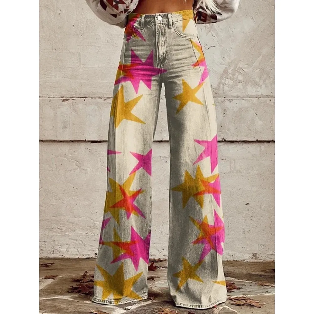 Y2K Ästhetik Himmlischer Sternenprint Hochgeschnittene Weite Hose Harajuku Punk Streetwear Lässige Loose-Fit Hose Cooler Outfit-Stil – Detail 12