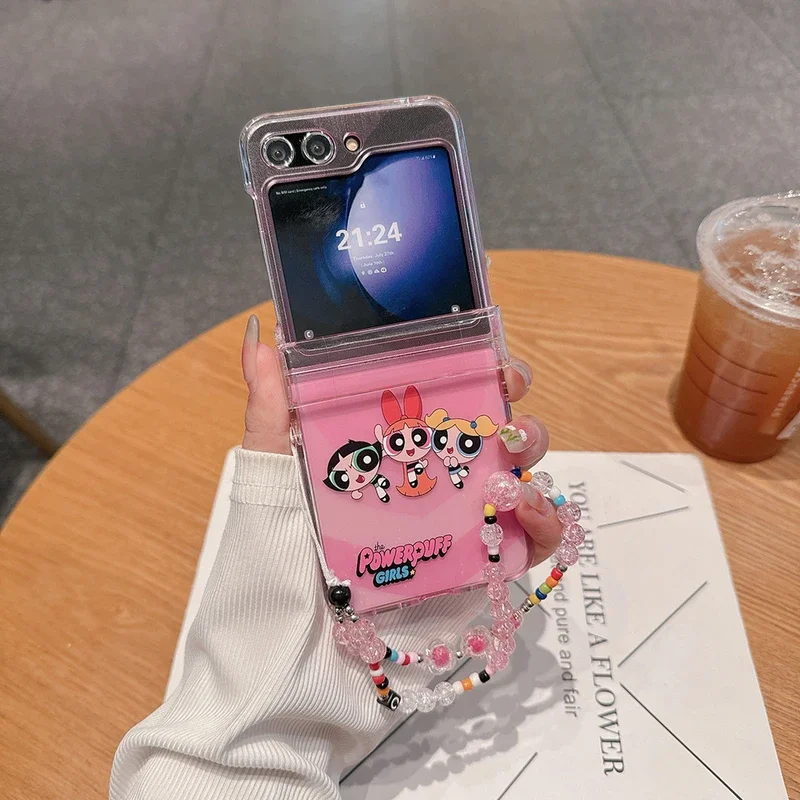 Cute Cartoon The Powerpuff Girls Transparent Phone Case For Samsung Galaxy Z Flip 6 5  Cases Soft TPU Back Cover For Z Flip 3 4