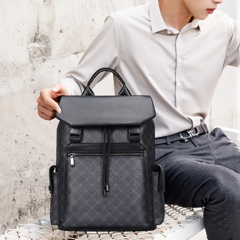 New Fashion Men's Trendy Printed Large Capacity 15.6inch Computer School Bags For Teenagers Bag Leather Laptop Men Backpack