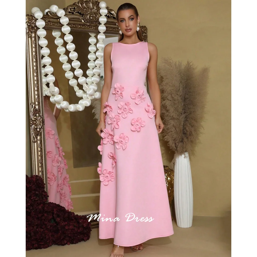 

Mina Customized 3D Flowers Luxurious Women's Evening Dresses for Special Occasions Round Neck Prom Dresses Luxury Party Dress
