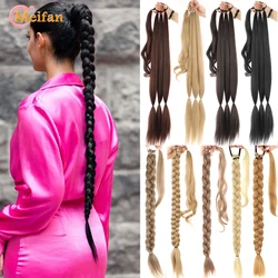 MEIFAN 22-40inch DIY Ponytail Extensions Synthetic Boxing Braids Ponytail With Rubber Band Black Brown Blond Ponytail For Women