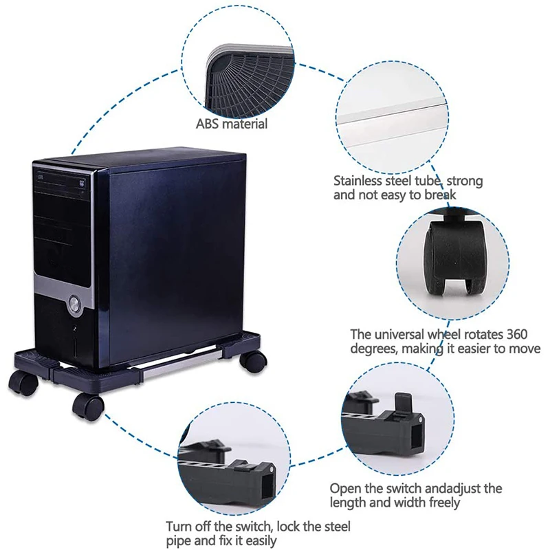 Mobile CPU Stand Adjustable Computer Tower Stand With Locking Caster Wheels Under Home Office Desk