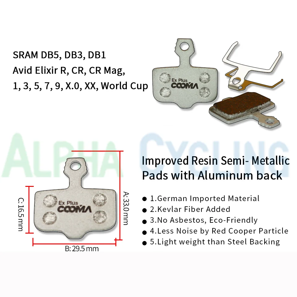 Pastilhas de freio a disco de bicicleta para AVID, AVID DB1/3/5 Elixir, SRAM Nível TL T UTL TLM B1, Força Vermelha eTap AXS, Classe Ex Plus, 4 Pares