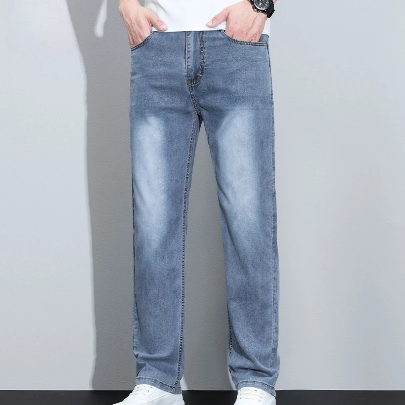 2026 Men Summer Thin Jeans Loose Straight  2026 New Elastic Denim Business Men's Casual Trousers