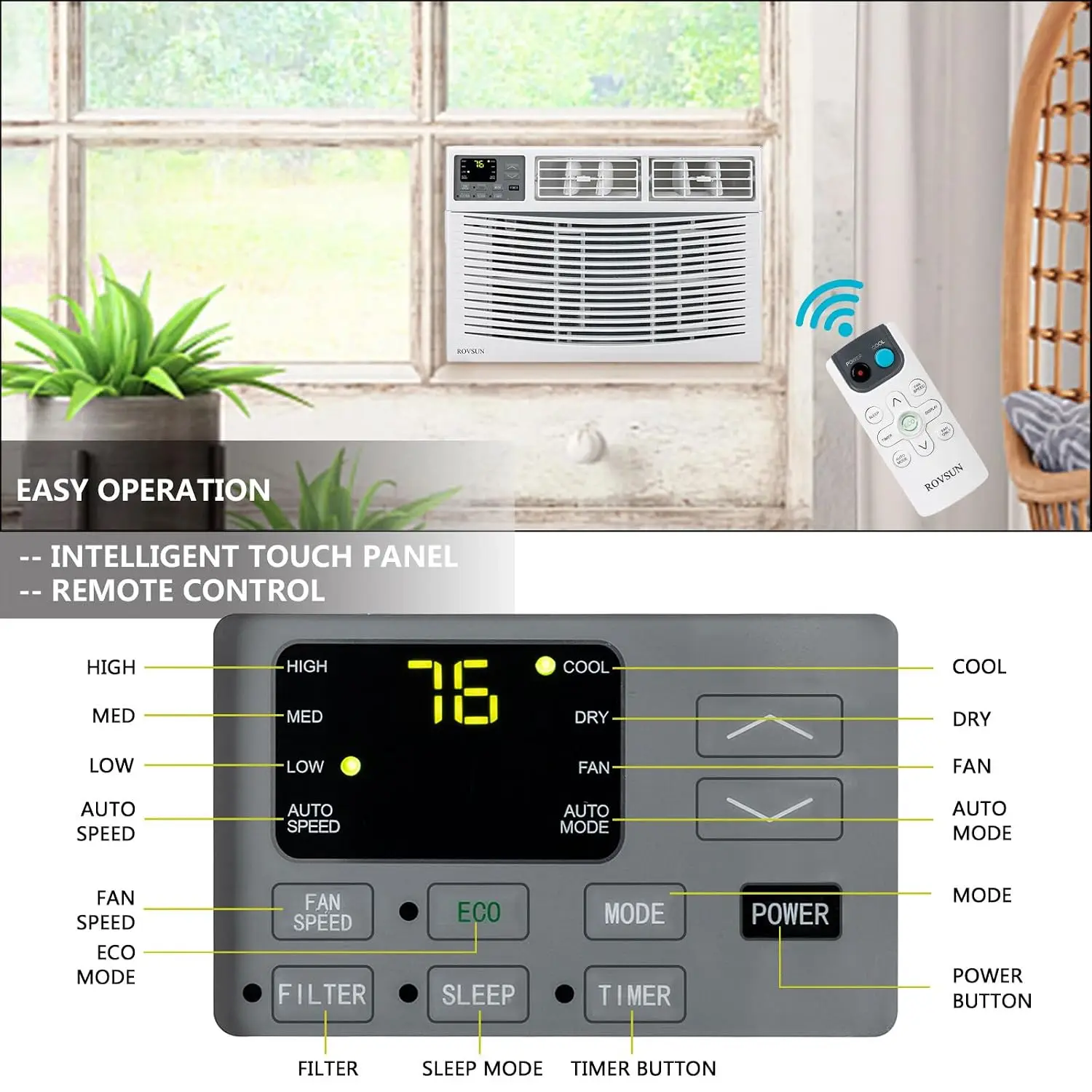 8000 BTU 3-in-1 Window AC, Cooler, Dehumidifier & Fan with Timer & Remote Control, Custom