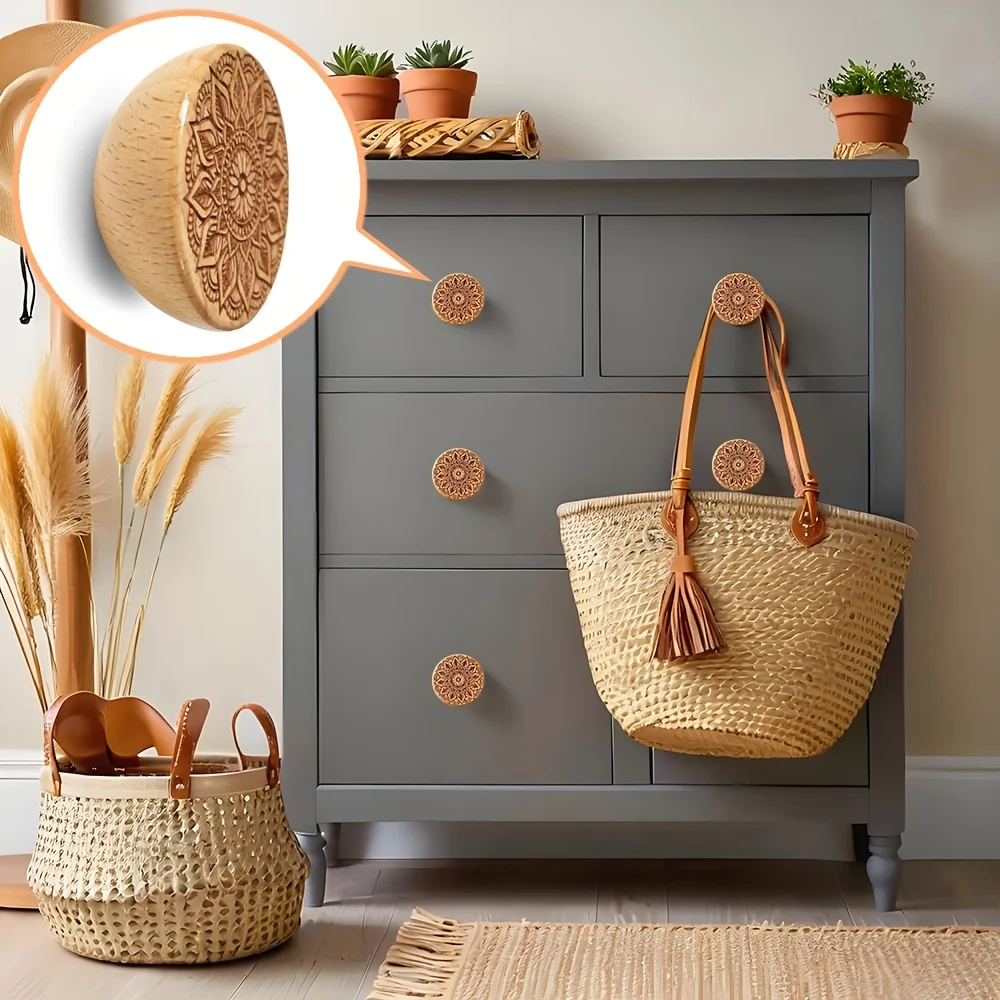 Hand carved eternal beech wood handle with single hole drawer handle, suitable for various cabinet doors and home decoration