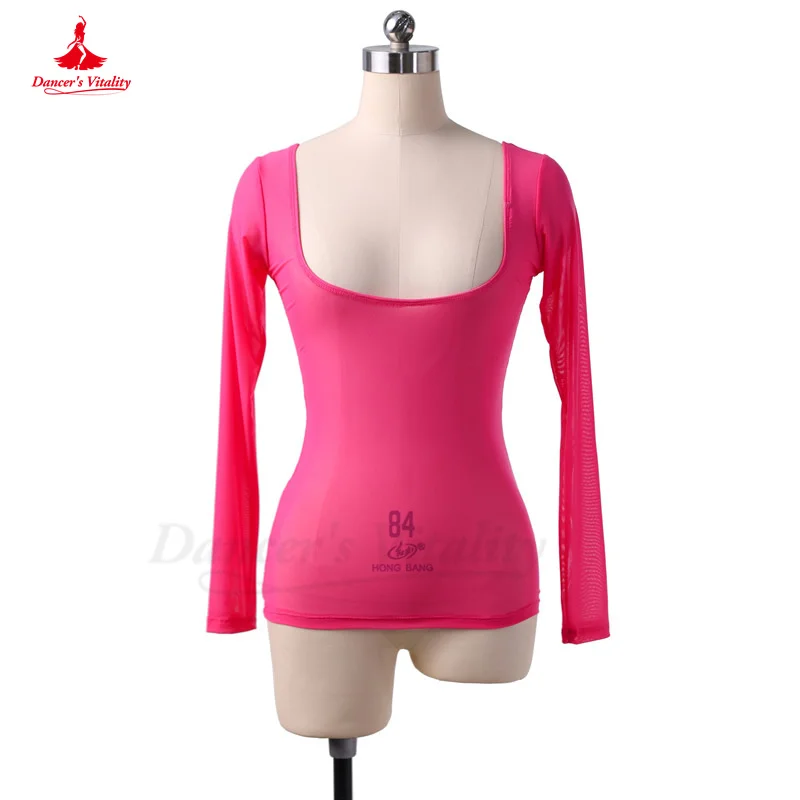 Top de danza del vientre para mujer, de una pieza Blusa de gasa de manga larga, camisetas de baile de Ballet, Body de práctica de danza Oriental