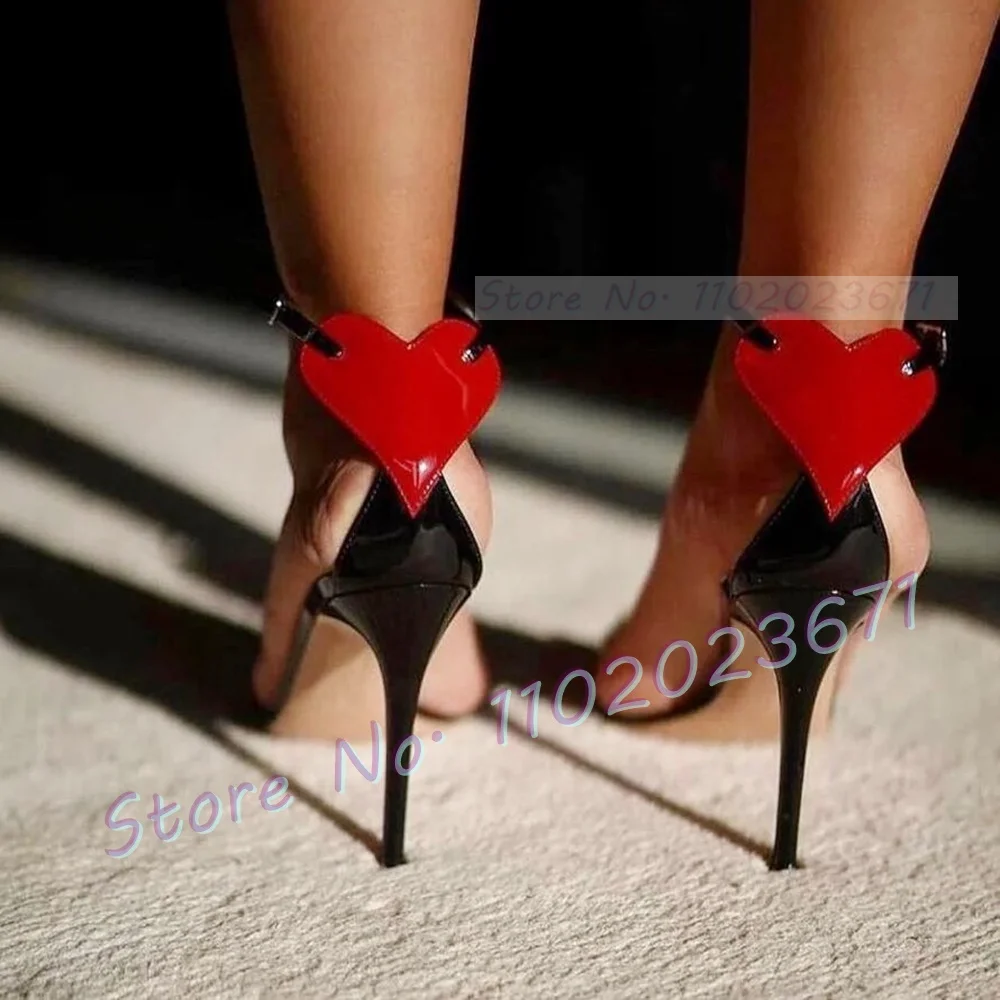 Red Heart Decal High Heels Sandals Women Summer Chic Stiletto Heels Sandals Ladies Retro Ankle Strap Party Causal Open Toe Shoes