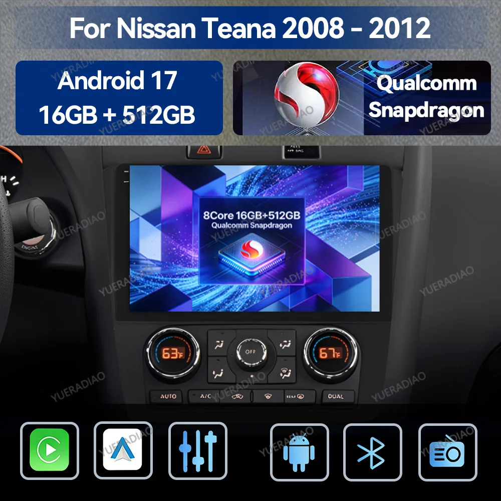 Radio para Auto Android 17 para Nissan Teana Altima Manual 2008 2009 2010 2011 2012, Radios para Auto con Bluetooth, Carplay y Android Auto, FM SWC