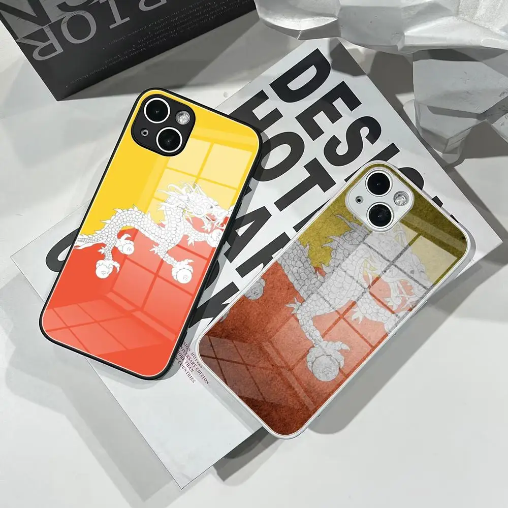 

bhutan flag Phone Case Tempered Glass For IPhone 16 15 Pro Max 14 13 12 Mini Plus Samsung S24 S23 Ultra phone case