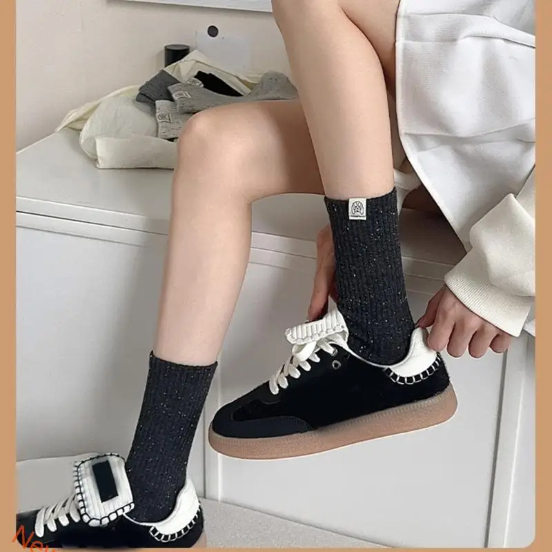 Puntos harajuku femeninos hilos preppy calcetines calcetines ternero estilo japonés calcetines algodón elegante