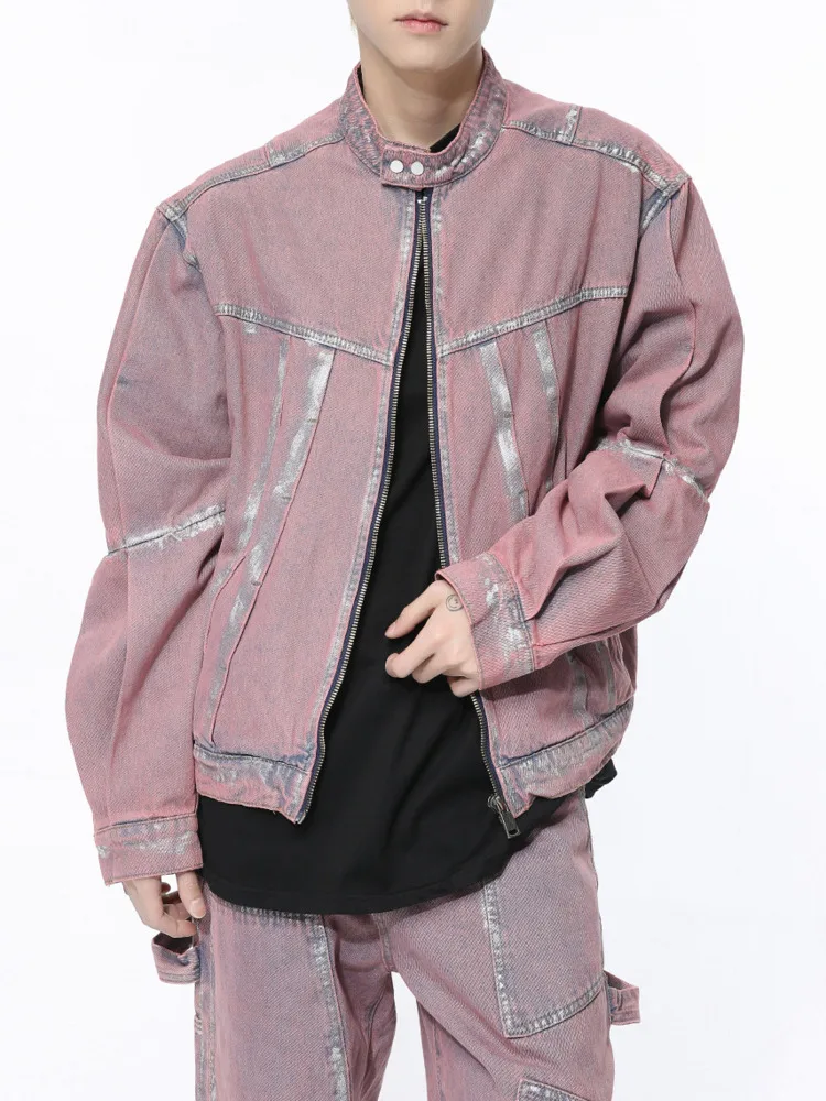 Men's Wear | 2025 Seasonal New Product Dopamine Pink Painted Wrinkle Design Denim Set