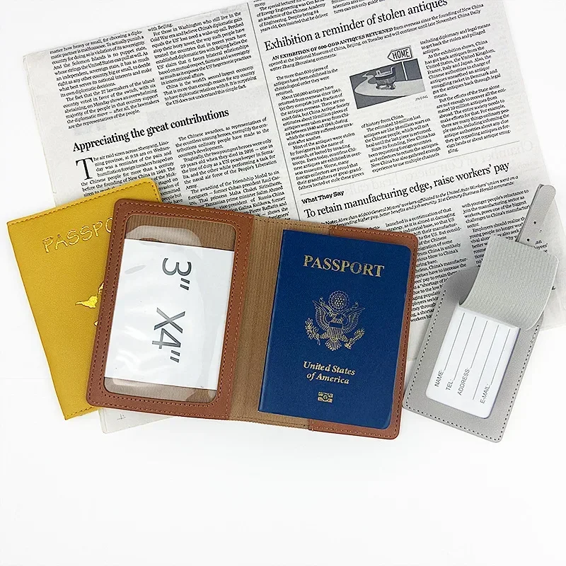 Couverture de Passeport en Cuir PU avec Étiquette de Bagage, Étiquette de Valise, Nom, ID, Adresse, Sac d'Embarquement, Accessoires de Voyage, 1 Ensemble