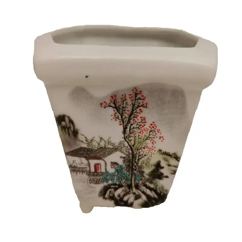 

Традиционный китайский фарфоровый цветочный горшок с розовым пейзажем и рисунком, домашние и уличные садовые горшки для растений, декоративная ваза ручной работы