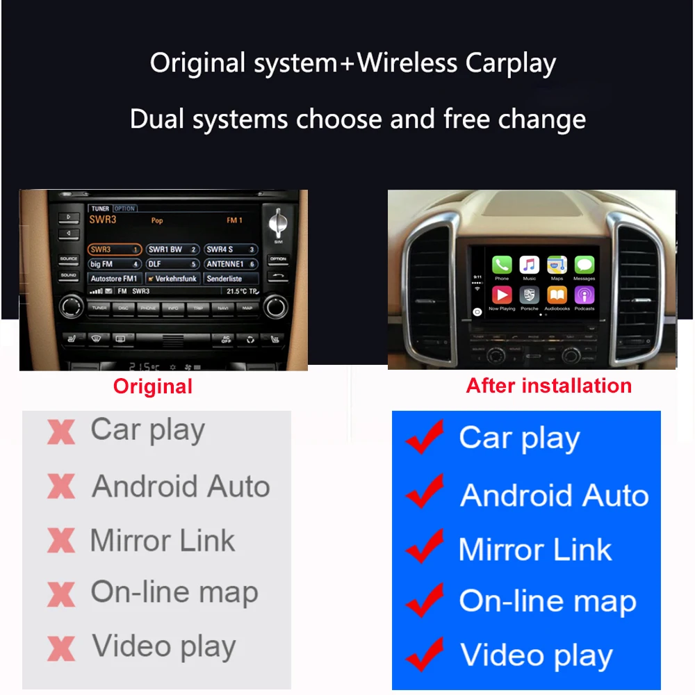 Dckloer Wireless CarPlay and Android Auto for Porsche Panamera PCM 3.1 2010-2016 7" Display Carplay Integration Module