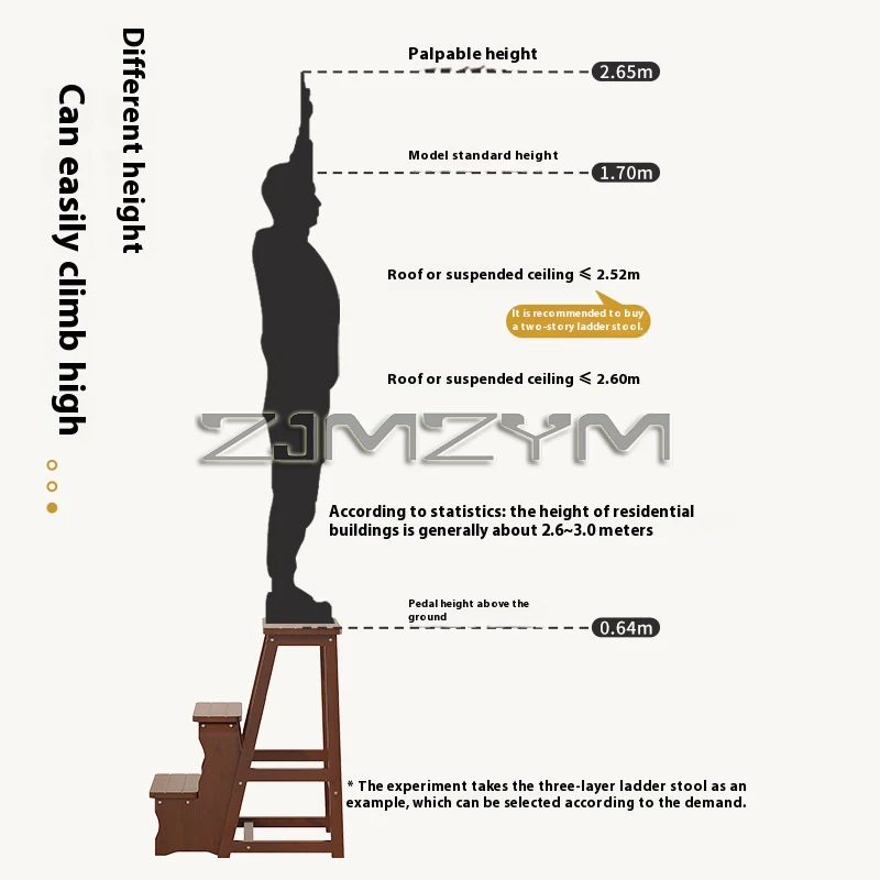 Solid Wood Folding Ladder Stool Household Three-step Climbing Stool Dual-use Indoor Multifunctional Step Ladder Stool image 5