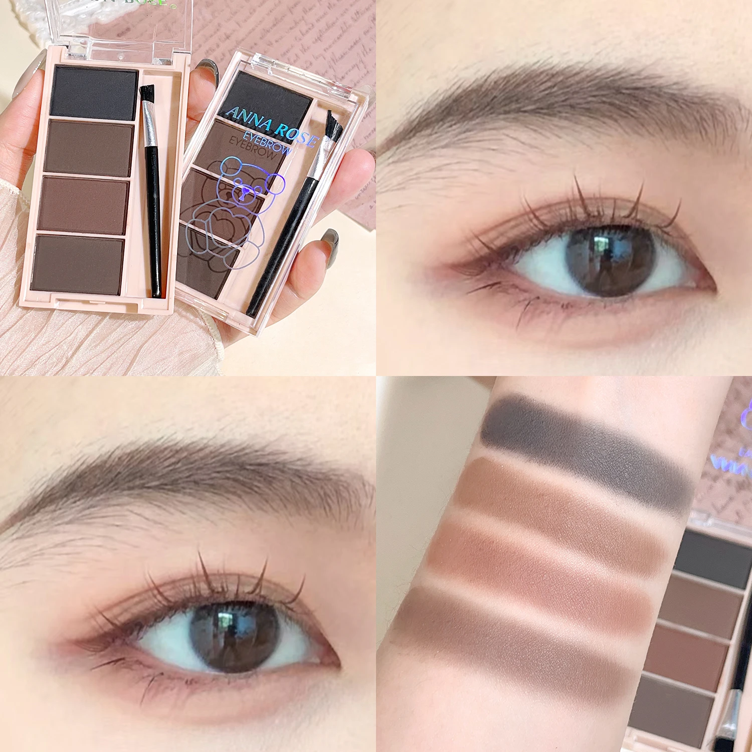 Four-color eyebrow powder, natural three-dimensional eyebrow powder shadow, long-lasting, sweat-proof, non-smudging, daily