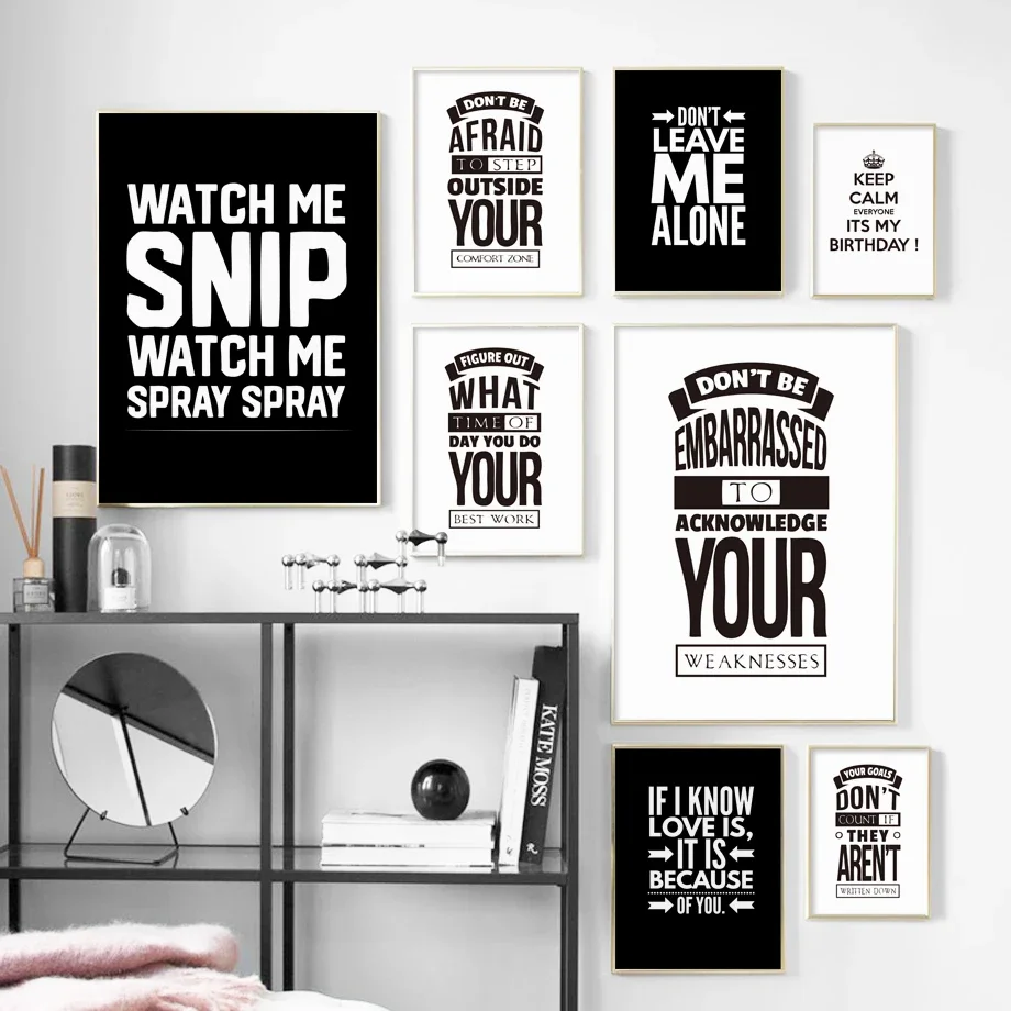 

Black White Motivational Wall Art Canvas Painting - Inspiring Quotes Nordic Living Room Decor Posters And Prints