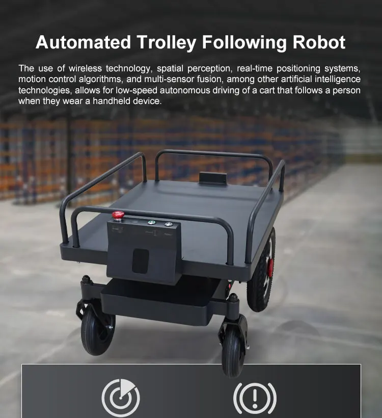 Das elektrische Transportfahrzeug mit 100 kg Nutzlast dreht sich automatisch das Fahrzeug zum Bewegen, Übertragen und Liefern des Roboterlageres