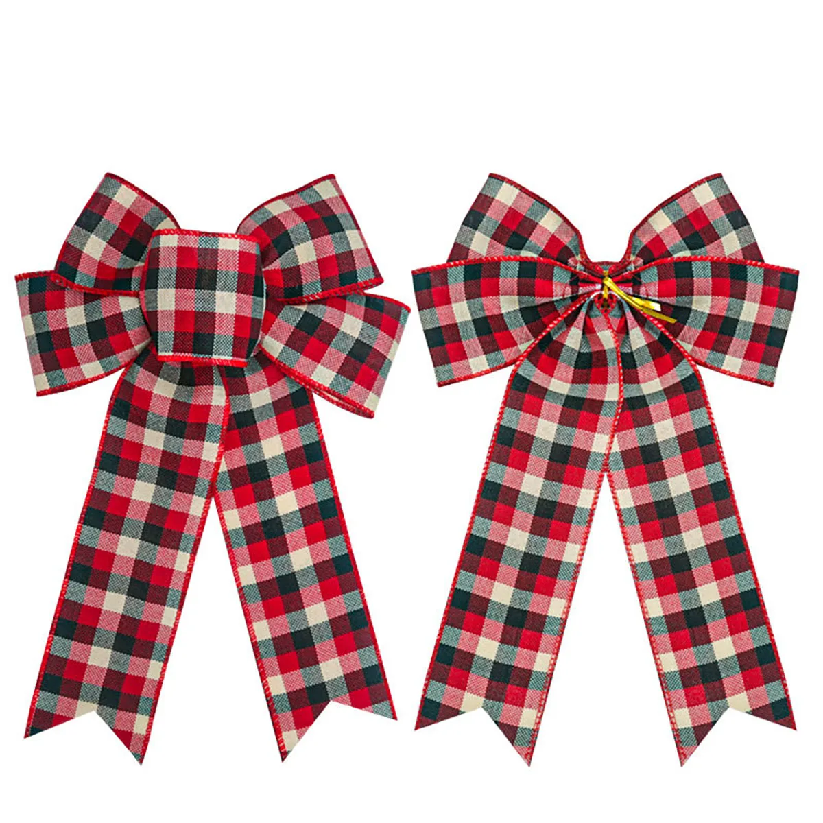 32*21cm 5ears DIY Bow Bowknot Crafts Linen Ribbon Bow Christmas Decoration Christmas Tree Decor Lattice Stripe Bow