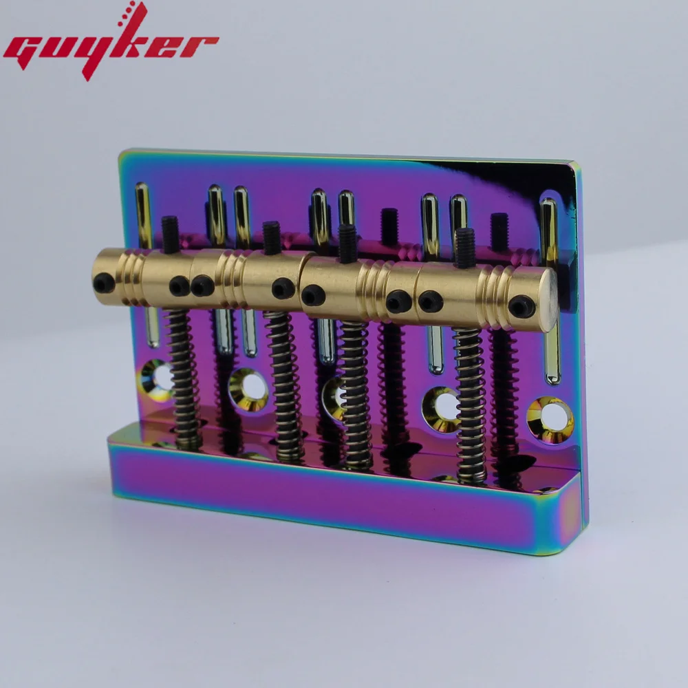 Guyker 4 String High Mass Bass Bridge With Vintage CNC Machined Brass Saddles Tailpiece Rainbow Chameleon for Jazz Bass