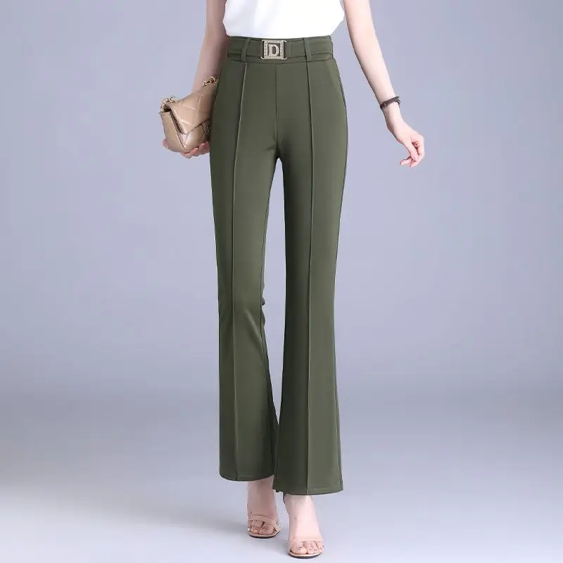 Pantalon Évasé Taille Haute pour Femme, Couleur Unie, Assressentiavec Tout, Ligne Lumineuse, Décoration, artificiel astique, Nouvelle Mode Printemps Été