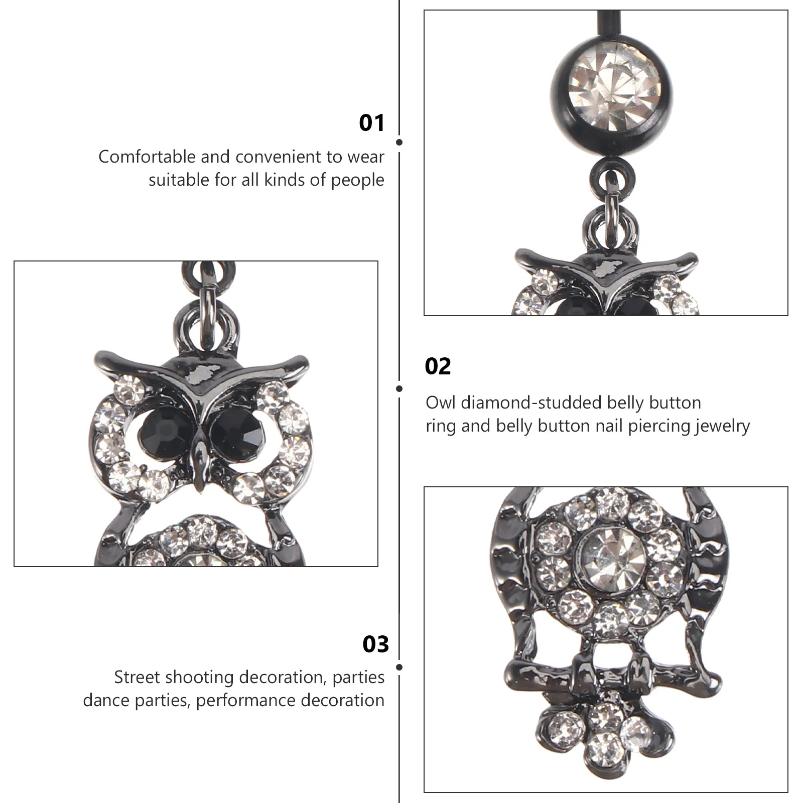 

1pc Owl Belly Button Ring Stainless Steel Zircon Body Piercing Jewelry For Women Navel Ring Dance Party Accessory