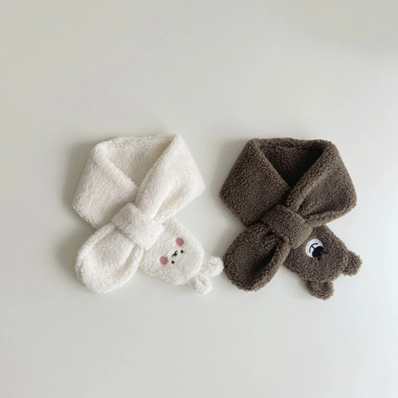 Winter Warm Plush Baby Scarf Cute Caroon Bears Boy Girl Scarves Newborn Toddler Faux Fur Children Cross Neckerchief Baby Shawls