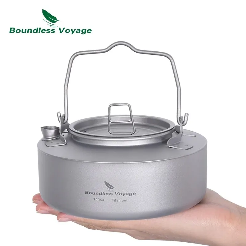 Czajnik do herbaty Boundless Voyage Titanium 700/1000ml ze składaną rączką Outdoor Camping Cookware Ultralekki przenośny czajniczek