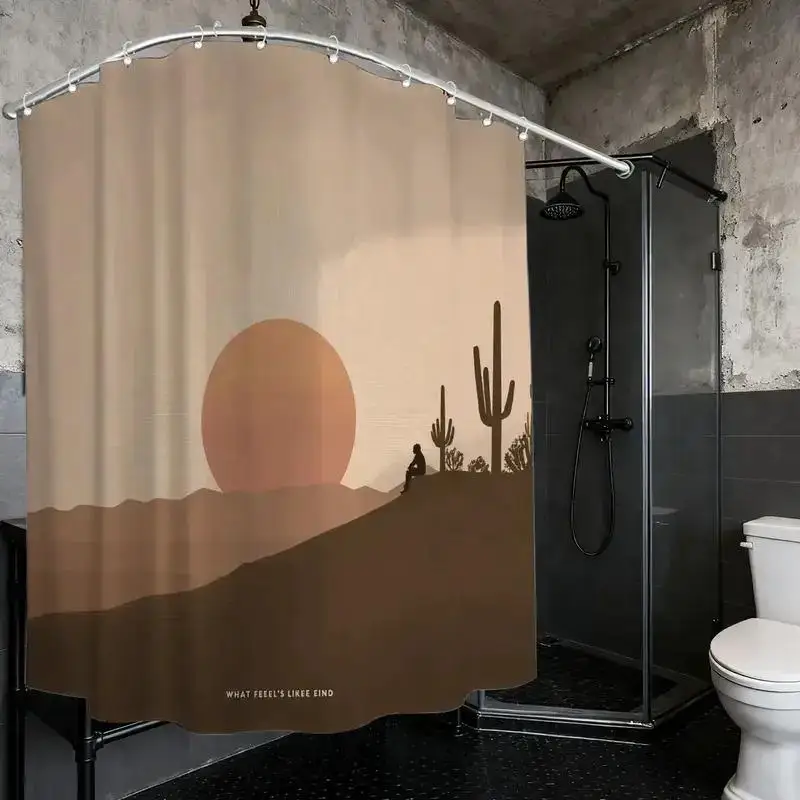 

1pc Bathroom Shower Curtain, Desert Adventure, Bright Sun Shower Curtain, with 12 Hooks, Bathroom Curtain for Home Decor