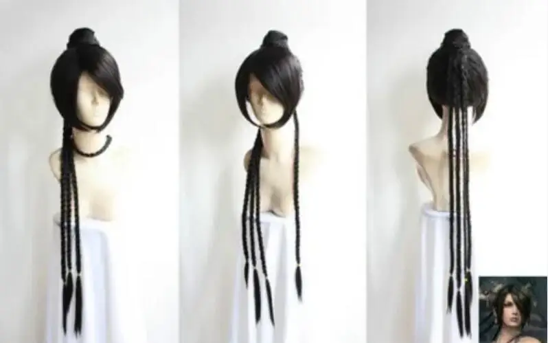 free shipping Final Fantasy Lulu Long Black Braid Cosplay Wigs Animation Cos Hair Wig