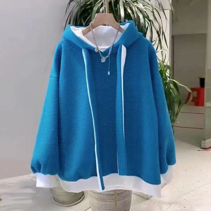 Capuchon Verdikte Hoodies Jas Vrouwen Mode Nep Tweedelige Hoodie Casual Losse Capuchon Jas Herfst Winter Trend Tops Y 2K Kleding